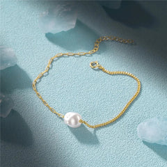 S925 Pearl Dainty Paperclip and Cuban Chain Bracelet - Veinci