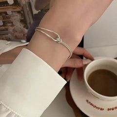 S925 Twisted Knot Round Bar Bracelet - Veinci