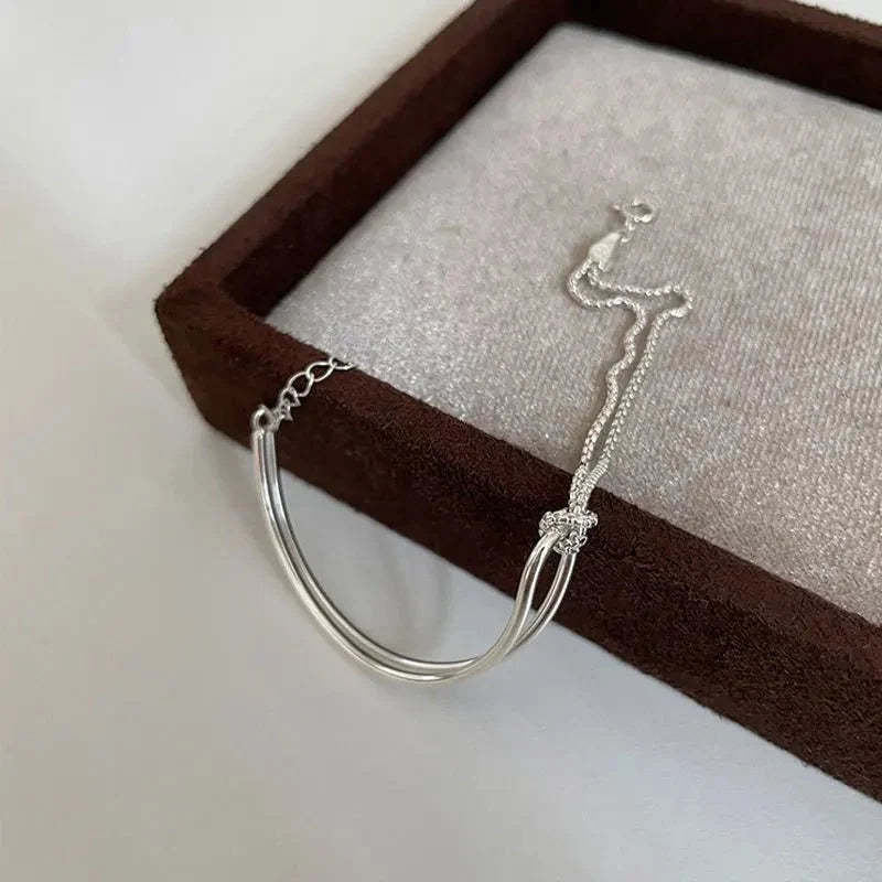 S925 Twisted Knot Round Bar Bracelet - Veinci