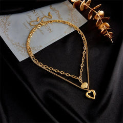 Stacked Golden Heart Contrast Necklaces - Veinci