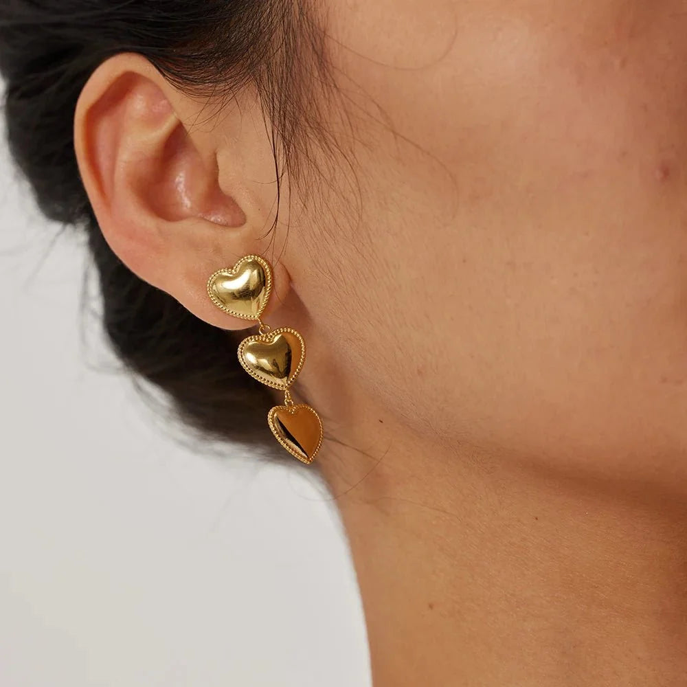 Triple Hearts Drop Earrings - Veinci