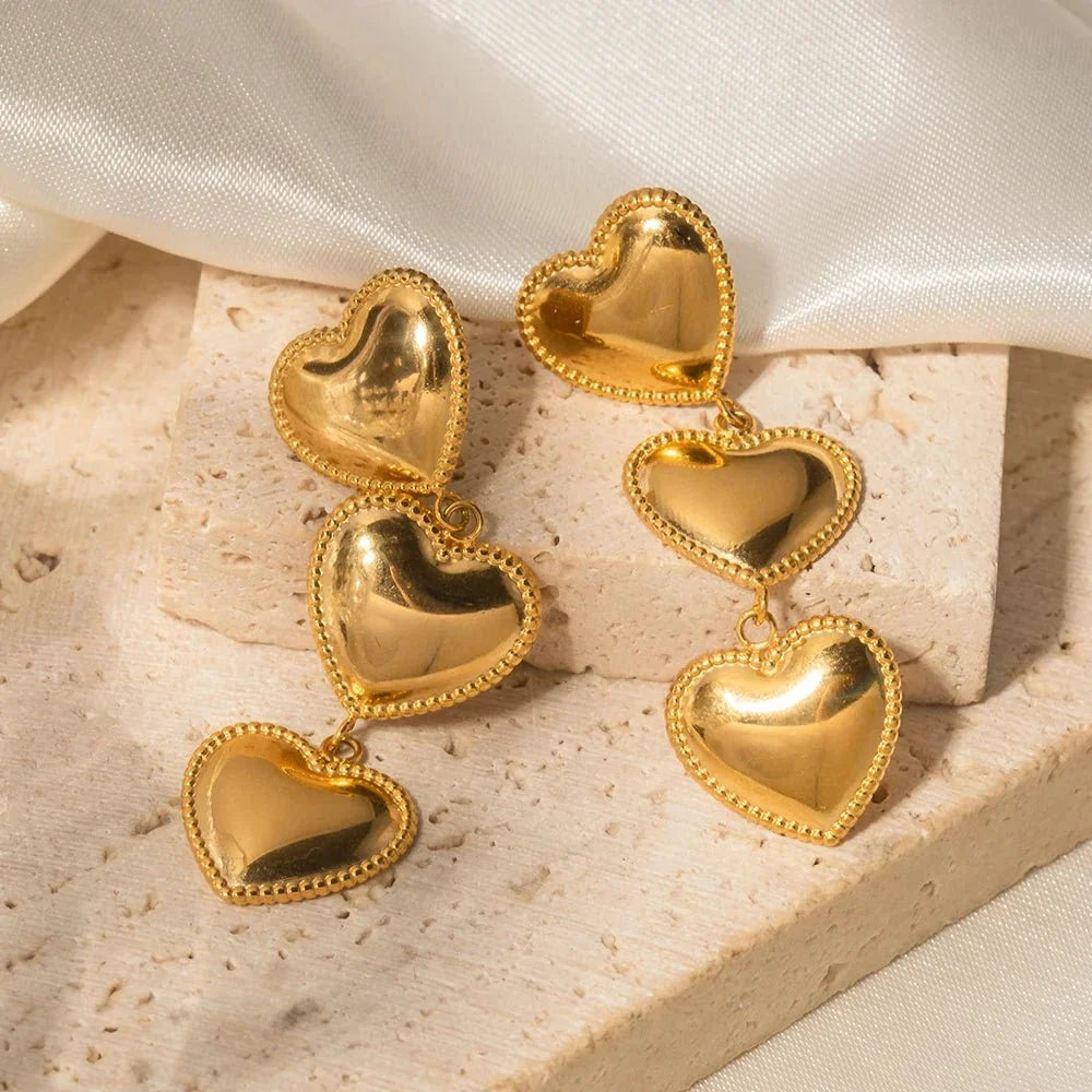 Triple Hearts Drop Earrings - Veinci