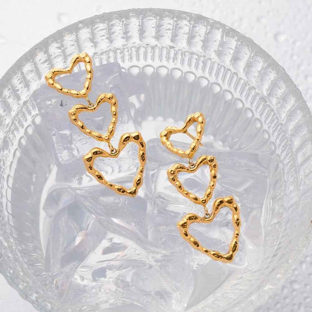 Triple Outlined Hearts Drop Earrings - Veinci