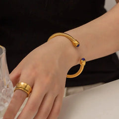 Twisted Gem Stone Ends Bangle Bracelet - Veinci