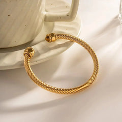 Twisted Gem Stone Ends Bangle Bracelet - Veinci