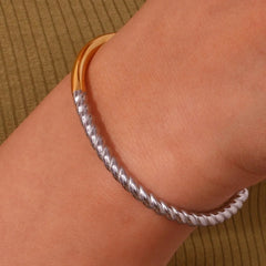 Twisted Half Two Tone Cuff Bracelet - Veinci