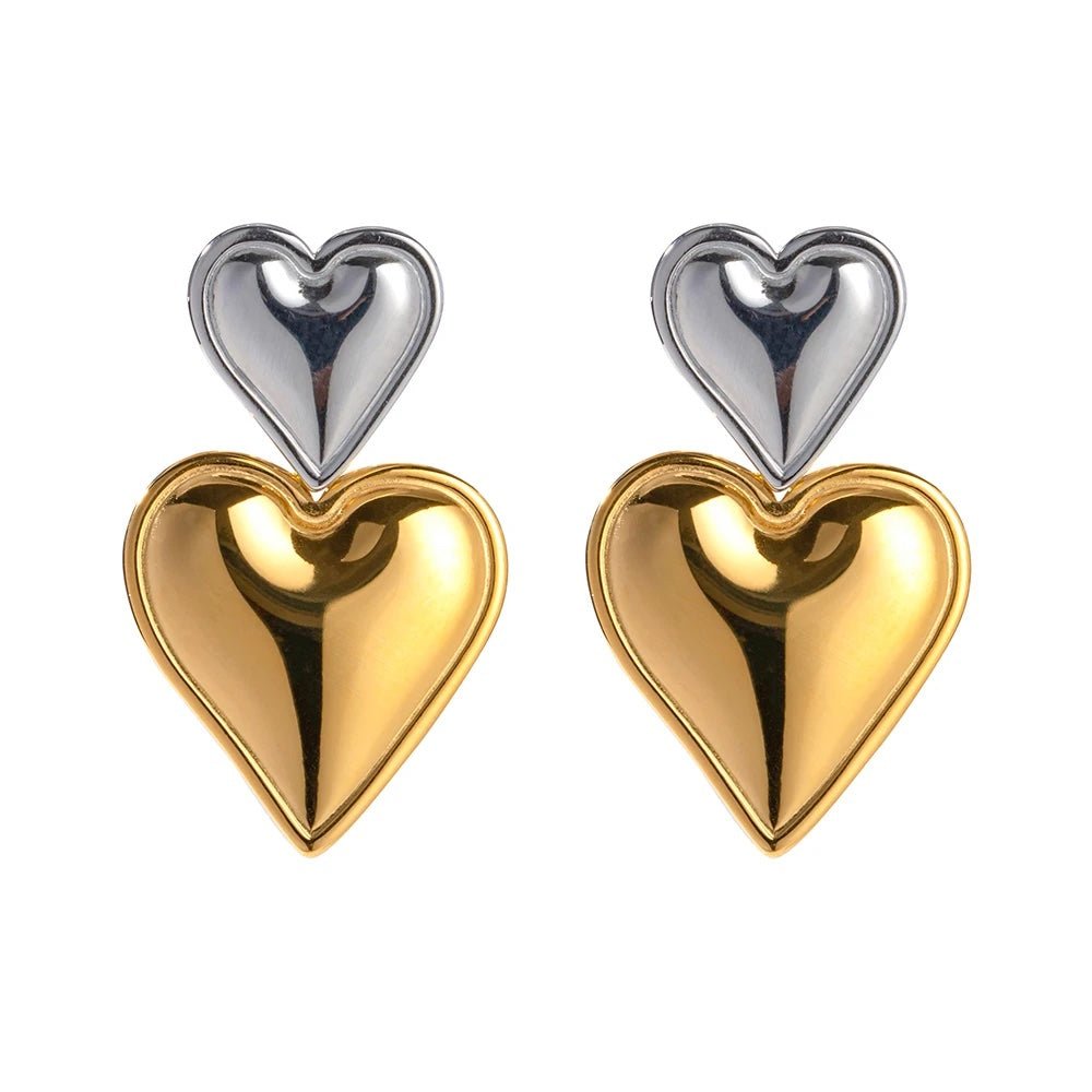 Two Tone Accented Heart Earrings - Veinci