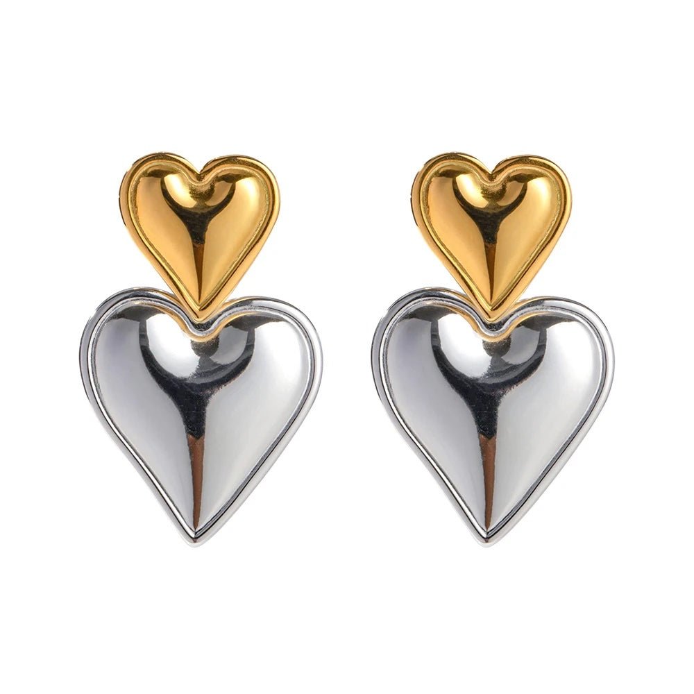 Two Tone Accented Heart Earrings - Veinci