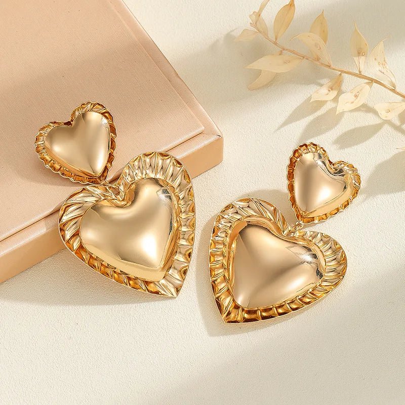 Vintage Inspired Classy Double Heart Earrings - Veinci